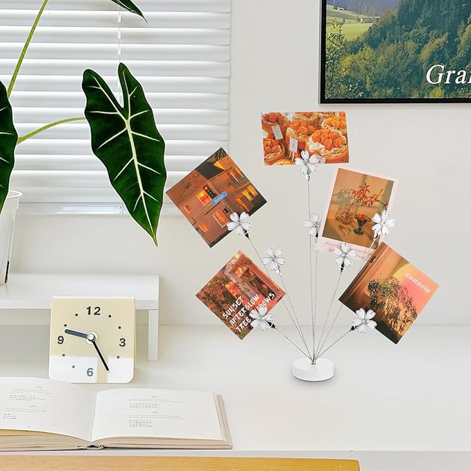 Photo Tree Holder Clip, 8 Branch Money Family Tree Gift Card Holder with Clips Picture Frame Stand for Memo Paper Note Wedding Photo Display Office Decor(White)