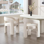 White Chenille Dining Chairs Set of 2, Modern Barrel Dining Room Chairs Upholstered Accent Chair with Arms and Round Back for Living Room Kitchen Armchair No Assembly Needed