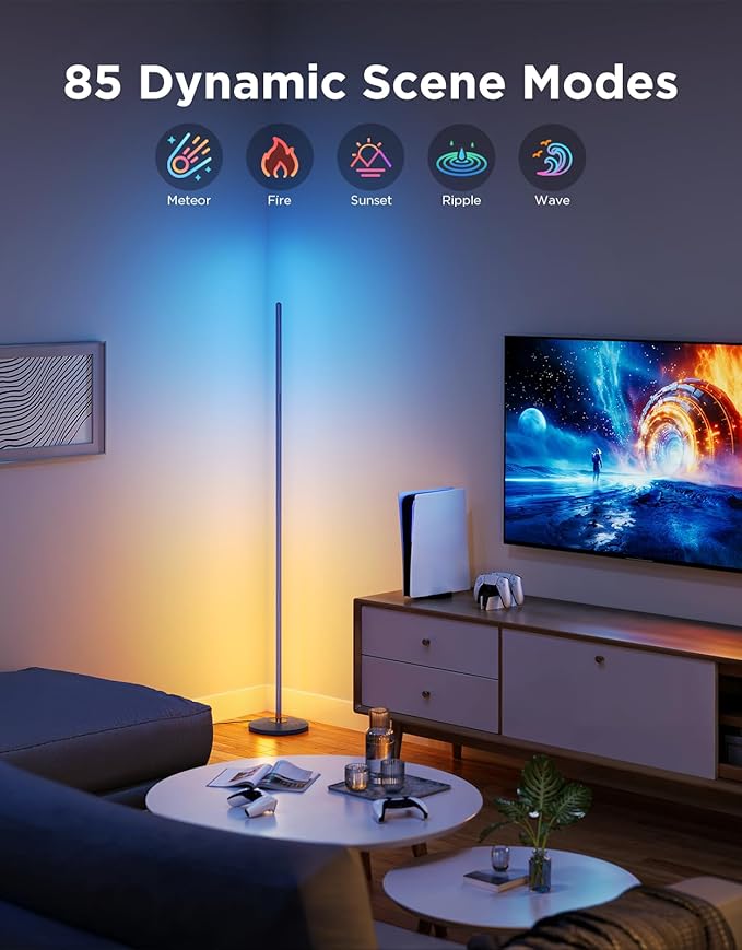 Govee RGBIC Floor Lamp Basic, LED Corner Lamp Works with Alexa, Smart Modern Floor Lamp with Music Sync and 16 Million DIY Colors, Color Changing Standing Lamp for Bedroom Living Room Blue