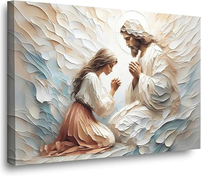 XWNLTEPK Praying to Heaven Christian Art Jesus and Woman Praying Bible Canvas Wall Decor Jesus Portrait Mormon Wall Print