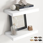 16 Inch Floating Shelves for Wall Set of 2, 8"D Wood Grain Bathroom Shelves with Invisible Brackets, Easy Install Engineered Wood Storage Shelves for Kitchen, Living Room, Bedroom, White Finish