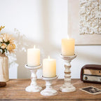 Romadedi Wood Candle Holders for Pillar Candles - Set of 3 Tall Farmhouse Wooden Candlestick Holder, Rustic Candle Stand for Fireplace Mantle Shelf Table Home Decor, Brown Whitewashed 3.9"/6"/ 8.3"