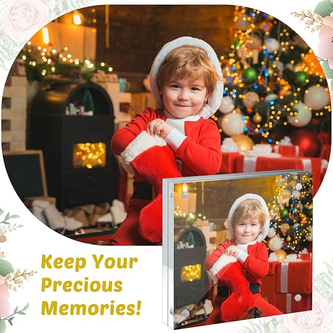 Handepo 12 Pcs Acrylic Picture Frame Bulk Clear Acrylic Photo Frame Magnetic Desktop Display Double Sided 20 mm Thickness Freestanding for Bedroom Living Room Home Office(4 x 4)