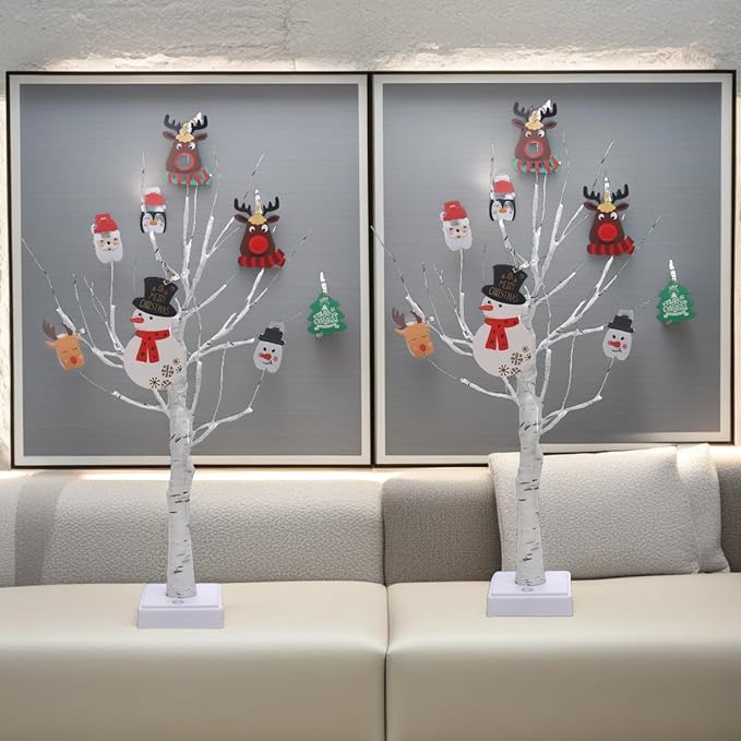 Meonua2-pack Money Tree Gift Card Holder LED Twig Lights - Battery/USB Powered Light Up Display with 22 Clear Clips for Birthday Wedding Photo (Warm Color)