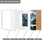9x12 White Picture Frames set of 3, Made of Wooden and Glass Photo frame - Displays Picture 6x8 with Mat or 9 x 12 without Mat, Desktop & Wall Collage Frame set