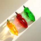 Set of 3 Glass Chili Miniature Figurines Fall Decorations for Home Crystal Fruits Vagetables Paperweights for Kitchen Tabletop Glass Christmas Centerpiece Decor
