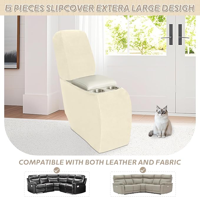 Arfntevss Sectional Recliner Couch Covers Velvet Corner Sectional Sofa Cover for Reclining Couch Stretch Soft L Shape Recliner Slipcover Washable Middle Console Protector (1 Console Cover, Beige)