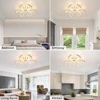 Q&S Modern Dining Room Light Fixture,Kitchen Led Ceiling Light,Dimmable Gold Flush Mount Ceiling Light Fixture for Bedroom with Remote,Led Chandelier for Living Room Hallway 3-Color Change