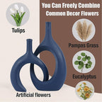 Blue Ceramic Vase Set of 2 - Modern Navy Blue Vase for Dining Table Centerpieces, Farmhouse and Home Decor, Office Partitions, Mantelpiece, Entrance Decoration