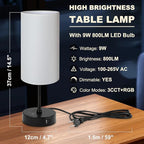 Unicozin Small Table Lamp, 3 CCT 3000K/4500K/6500K & RGB Color Changing, Stepless Dimmable Bedside Lamp for Reading, Touch Control Ambience Nightstand Light for Home Decor Party, Cream Shade