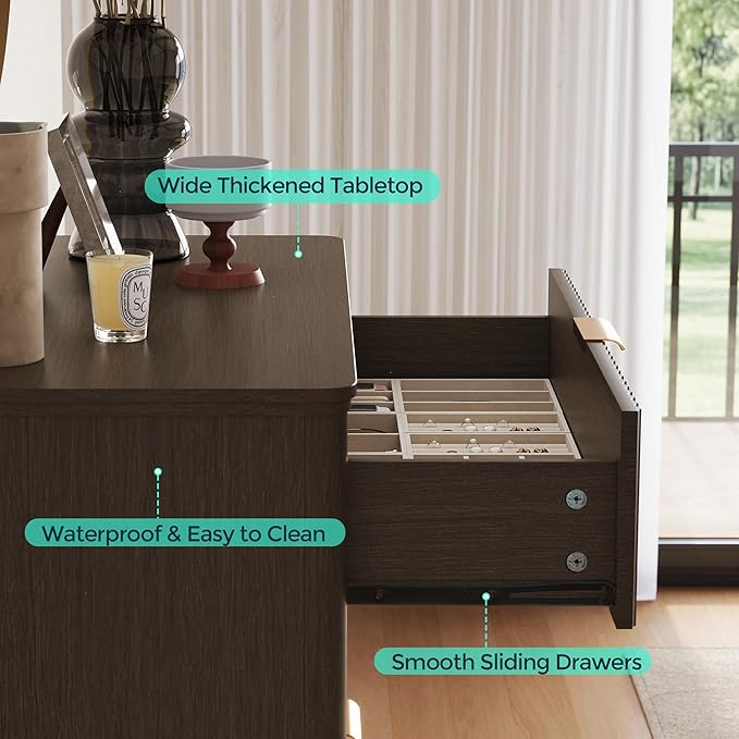 LINSY HOME Fluted Dresser for Bedroom with 5 Drawers, 46" Tall Mid Century Modern Dressers, Wide Boho Chest of Drawer, Large Wood Accent Storage Cabinet for Living Room, Curved Profile Design, Walnut