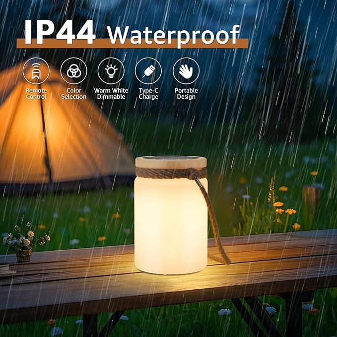 uuffoo Solar Table Lamp Lantern LED Outdoor Cordless IP44 RGB and Warm White Dimmable for Patio Camping Restaurant Terrace