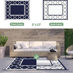 GENIMO Outdoor Rug Waterproof for Patio Decor, 8'x10' Reversible Plastic Straw Rug Carpet, Camping Mats for Outdoor, RV, Backyard, Deck, Balcony, Picnic, Blue & White