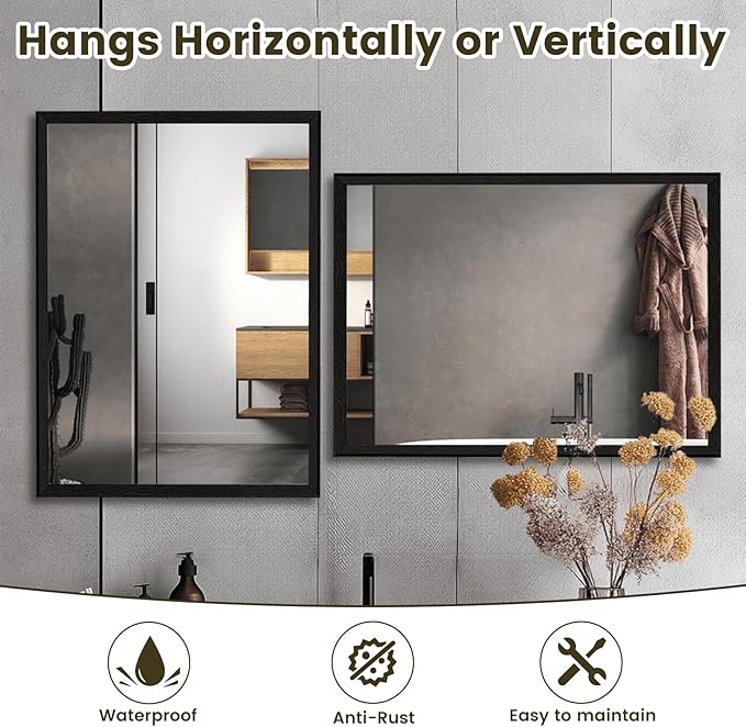 WEER Black Framed Mirror 55X30 Inch, Rectangular Matte Black Bathroom Vanity Mirror, Farmhouse Bathroom Mirror with Tempered Glass, Anti-Rust, Hangs Horizontal or Vertical