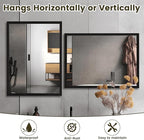 WEER Black Framed Mirror for Bathroom, 22x30 Inch Framed Bathroom Mirror, Rectangular Wall Mounted Mirror, Matte Black Vanity Mirrors, Tempered Glass, Vertically or Horizontally, Anti-Rust