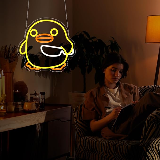 Duck Neon Sign, HSJNJKFU Neon Signs for Wall Decor Yellow Duck Animal Led Sign Light Up Sign for Room Birthday Party Home - LED Neon USB Powered
