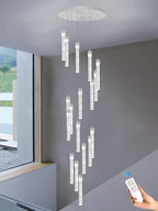 H125'' Modern Crystal Chandeliers for Entryway 18-Lights LED Dimmable Chandeliers Lighting Fixture Large Pendant Light for Staircaes Living Room Villa