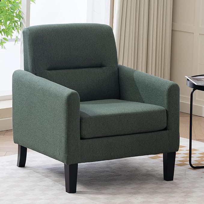 Accent Chair, Mid Century Modern Living Room Chairs Comfy Reading Chair with Upholstered Cushion Relax Armchair for Bedroom Apartment,Office,Green