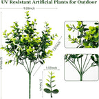 10 Bundles Artificial Plants for Outdoor Fake Plants for Spring Decoration,10 Bundles Faux Eucalyptus Plants for Planter UV Resistant Lifelike for Home Porch Garden（Green）