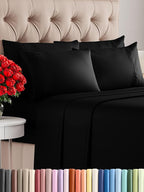 Queen Sheets Set 6 Piece - Includes 4 Pillowcases - Bed Sheets Queen Size - Soft Hotel Luxury Bedding - Cooling, Comfy, Cozy & Breathable - 1 Flat & 1 Fitted & 4 Pillowcases w/ Deep Pockets - Black