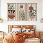 IARTTOP Large Boho Wood Wall Art Framed 16x32 Inch Mid century Modern Wooden Wall Decor Abstract Bohemian Minimalist Art Decor for Bedroom Living Room Office Set of 3