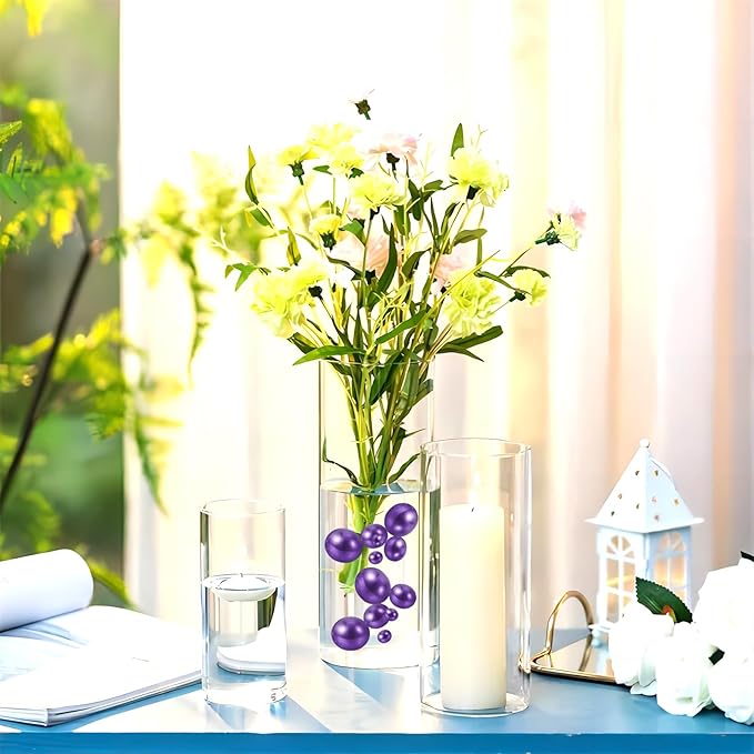 200 PCS Purple Vase Fillers, Pearls Bead for Centerpieces Vases, 10/14/20 MM No Hole Beads, Fake Pearls for Wedding Birthday Anniversary Theme Party Table Centerpieces Decor