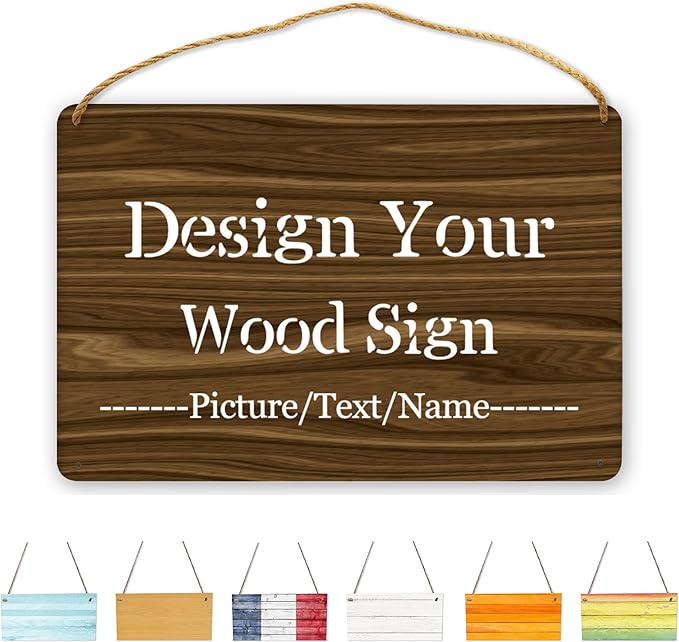 Personalized Wood Board Hanging Door Sign, Custom Welcome Sign Add Your Design, Customized Wall Plaque for Porch, Wall, House, Garden, Yard, Home, Farmhouse, Decor Hanging 11.8x7.8 inch