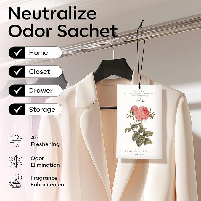 MYARO 12 Pcs Rose Sachets Deodorizer Room Air Freshener Long Lasting Home Odor Eliminating for Drawer Closet Storage