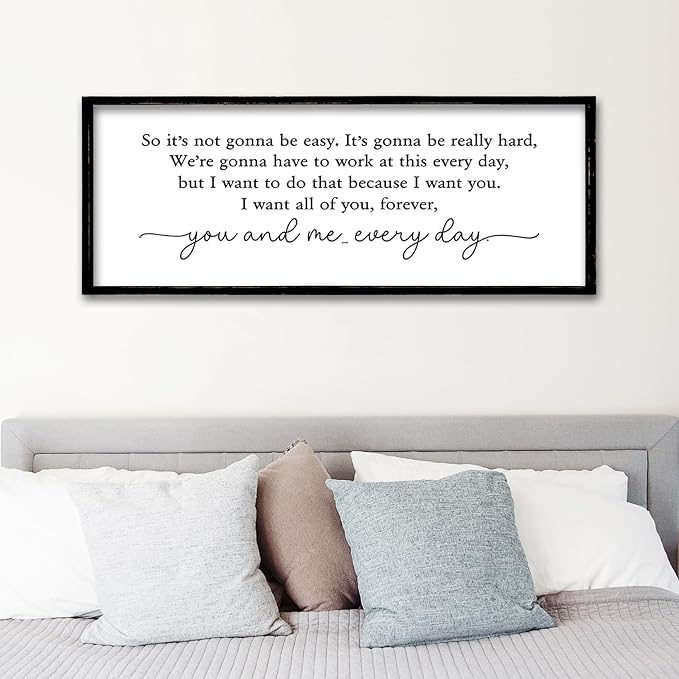ZZJJHYWGQ Romantic Movie Quote Sign So It's Not Gonna Be Easy Home Wall Decor Art 32"×12" You and Me Everyday Love Family Sign For Master Bedroom Above Bed (Black)