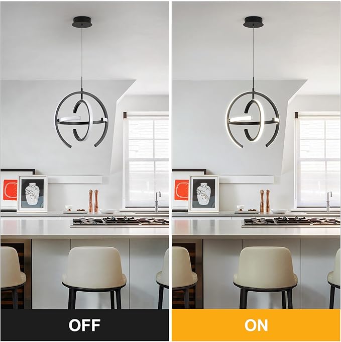 Q&S Modern Led Chandelier,Black Round Globe Hanging Pendant Light for Entryway Kitchen Island Dining Room Living Room Stairway