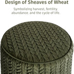 Modern Round Ottoman 2Pcs, Braided-Tufted Foot Stool Ottoman, Velvet Upholstered Vanity Stool for Makeup, Bedroom, Living Room, Dark Green