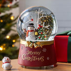 Christmas Glass Snow Globe Glitter Spinning Water Lantern Lighted Musical Snowman with Holiday Tree Scene, 6H Timer Battery & USB Powered Light for Home Decoration