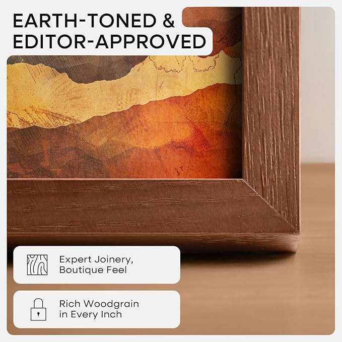 Homeforia 11x14 Brown Picture Frame, High End Dark Oak 11x14 Walnut Poster Frame with Mat 8x10, 11 x 14 Wooden Frame Matted to 8 by 10 inch Photo, 14x11 Thin Frames, Tempered Glass, Wall Kit, Set of 1