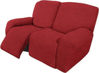 Easy-Going 6 Pieces Recliner Loveseat Stretch Sofa Slipcover Sofa Cover Furniture Protector Couch Soft with Elastic Bottom Kids, Spandex Jacquard Fabric Small Checks Christmas Red
