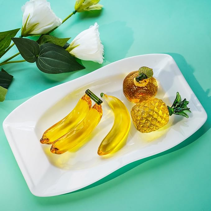 Handmade Glass Fruit Decor Crystal Banana Figurine Yellow Fruits Decoration for Home Kitchen Glass Banana Ornament Fall Harvest Thanksginging Centerpiece Decor for Home Office Desk