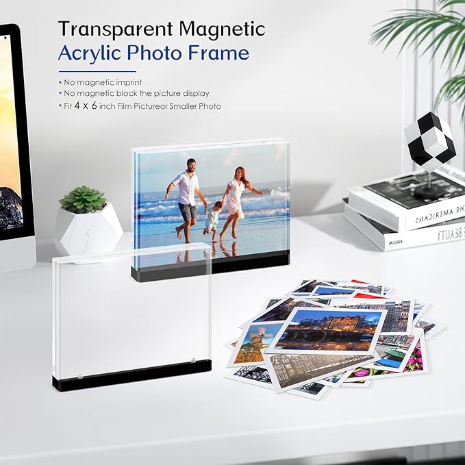4×6 acrylic photo frame(3 Pack) -Double Sided 20 mm clear picture frame| Magnetic Standing Modern Design for Stereoscopic Displays, Desk Decor &Perfect Memories Gifts