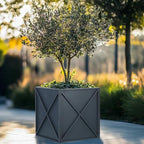BAYN Metal Square Planter Box Tall Planters for Outdoor Plants Modern Heavy Duty with Drainage Holes for Outside Indoor Patio Deck - Grey, 17”x 17”x 18”