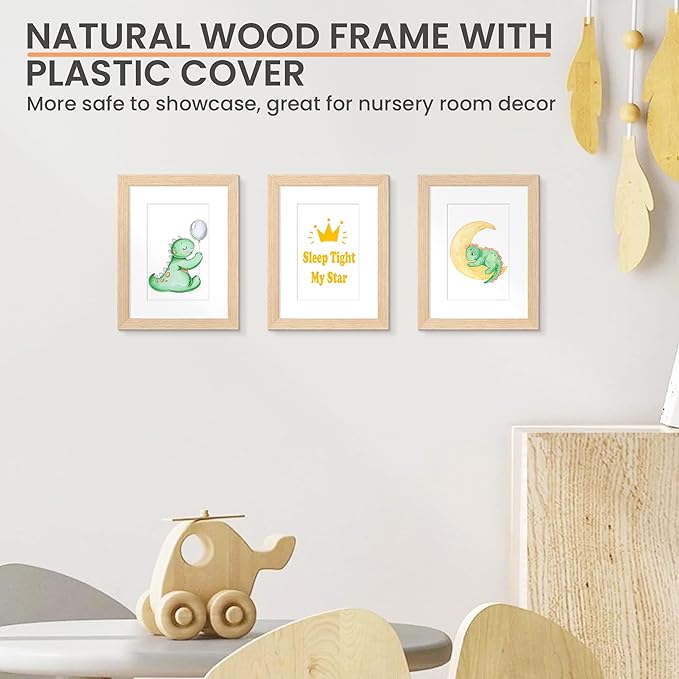 upsimples 6x8 Picture Frame, Natural Solid Wooden Picture Frames, Display 4x6 with Mat or 6 x 8 Without Mat, Wall or Tabletop, 1 Pack, Natural