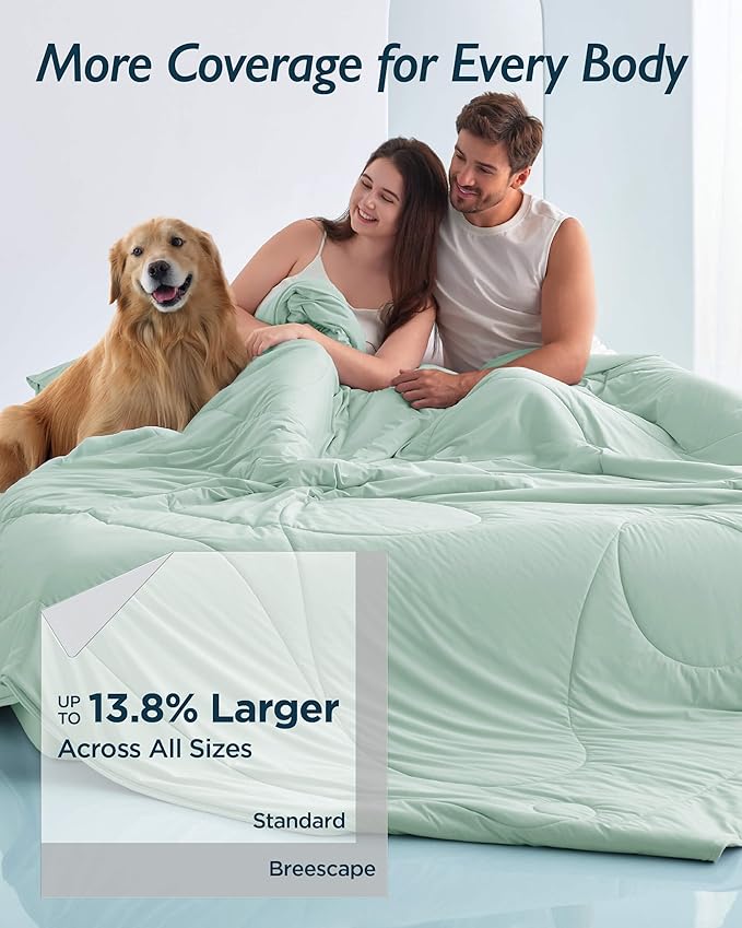 Breescape Cooling Comforter Throw Size - BlendTek™ Q-Max>0.46 Tech, Breathable Blanket for Hot Sleepers & Night Sweats Relief, Premium Lightweight Summer Bedding, 52x72 Inches, Mint Green