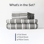 Cal King Sheets Set 6 Piece - Includes 4 Pillowcases - Bed Sheets Cal King Size - Soft Hotel Luxury Bedding - Cooling & Breathable - 1 Flat & 1 Fitted & 4 Pillowcases w/ Deep Pockets - Grey Stripes