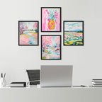 SIGNWIN Framed Vibrant Landscape and Pineapple Colorful Preppy Room Decor Pink Decor Digital Art Modern Art Decorative Multicolor Scenic for Bedroom - 12"x16"x4 Black