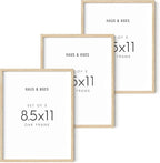 HAUS AND HUES Set of 3 Pennsylvania Oak Wood Picture Frames, 8.5x11 in, Beige, Minimalist Style, Shatterproof Plexiglass, Wall Mount, 3 Count