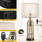 Seealle Table Lamp for Living Room Set of 2 - Wood-Like Bedside Lamp for Bedroom with USB C+A & Outlet, Farmhouse Lamps for Night Stands, 3-Way Dimmable Touch Lamps for Living Room