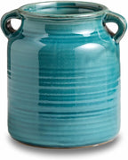 Ceramic Rustic Distressed Green Flower Vase for Centerpieces, Kitchen, Office or Living Room (5.9''x6.3'')