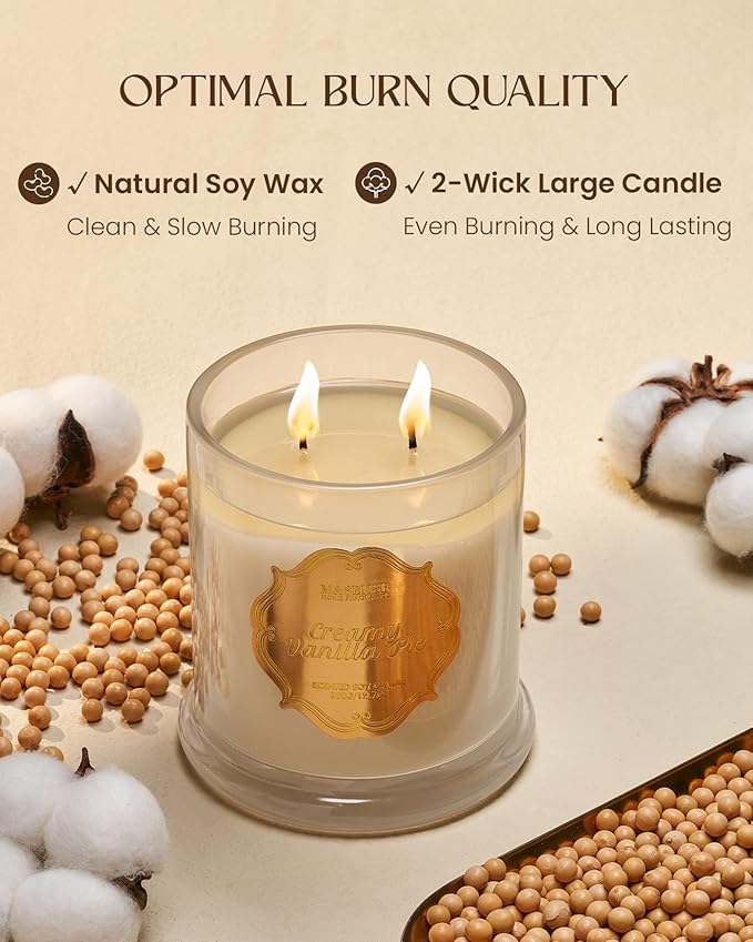 M&SENSE Vanilla Candles for Home Scented, Organic Soy Candles Non Toxic Soot-Free, 12.7oz Large Jar Candle 75 Hours Long Lasting Slow Burning, Strong Scented Housewarming Candle Gift