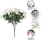 Artificial Flowers for Outdoors, 3 Bundles Fake Silk Azalea Bouquet Faux Flower Plants Outside Decoration UV Resistant Realistic Fake Flowers for Planter Front Door Patio Garden Walkways Home, White
