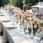 Double Sided Vintage Ribbed Taper Glass Candle Holders,Tea Candle Holder for Table Centerpieces, Wedding Decorations and Dinner Parties (Clear, 6 PCS)