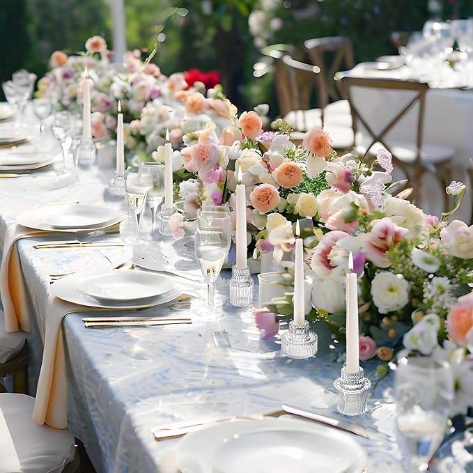 Double Sided Vintage Ribbed Taper Glass Candle Holders,Tea Candle Holder for Table Centerpieces, Wedding Decorations and Dinner Parties (Clear, 6 PCS)