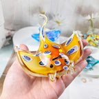 Crystal Ray Fish Figurine Hand Blown Glass Manta Ray Statue Collectibles Ocean Art Sea Animal Home Table Decor Gift Yellow 4.9''