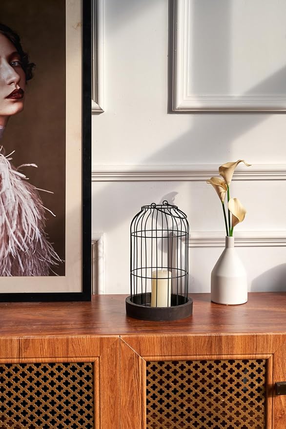 PHOSPHOR Home Decor Candle Lanterns, Set of 2 Rustic Cage Candle Holder, Tian Yuan Nong she，for Living Room, Fireplace Mantle, Dining Table Centerpieces Home Kitchen Decor